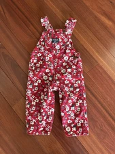 OshKosh Bib Overalls Girls SZ 12 Month Red White Floral Cotton Corduroy