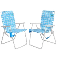 15" Tall Folding Webbed Beach Chair, Oversized Portable High Seat Sand Chair ...