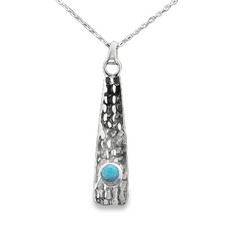 925 Hammered Sterling Silver And Opal Rectangular Drop Pendant Necklace