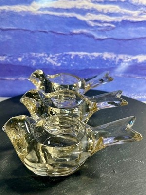 Vintage Clear Glass Swallow Tailed Votive candle Holders set of 3