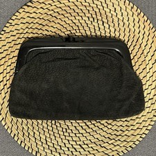 VTG 1960s Lucite Kisslock Italian Suede Clutch Purse HandBag Pinup Rockabilly