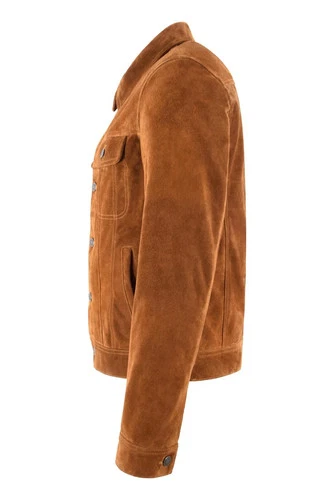 Men's TRUCKER Suede Leather Western Jacket Classic Denim Style Shirt Jacket 1280 image 3