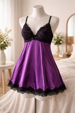 VTG Victoria  s Secret Satin Lace Babydoll Slip Dress 90s Y2K Coquette Lingerie