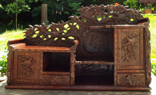 A  LARGE WOODEN PROFUSELY CARVED CABINET JAPANESE MEIJI PERIOD SHELF CUPBOARD