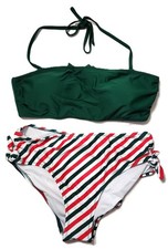 Shekini Halter Bandeau Bikini Set Cutout Side Swimwear - Green - Size M