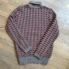 Gino Paoli Italy 100% Wool Turtleneck Sweater Textured Red White Black Check Vtg