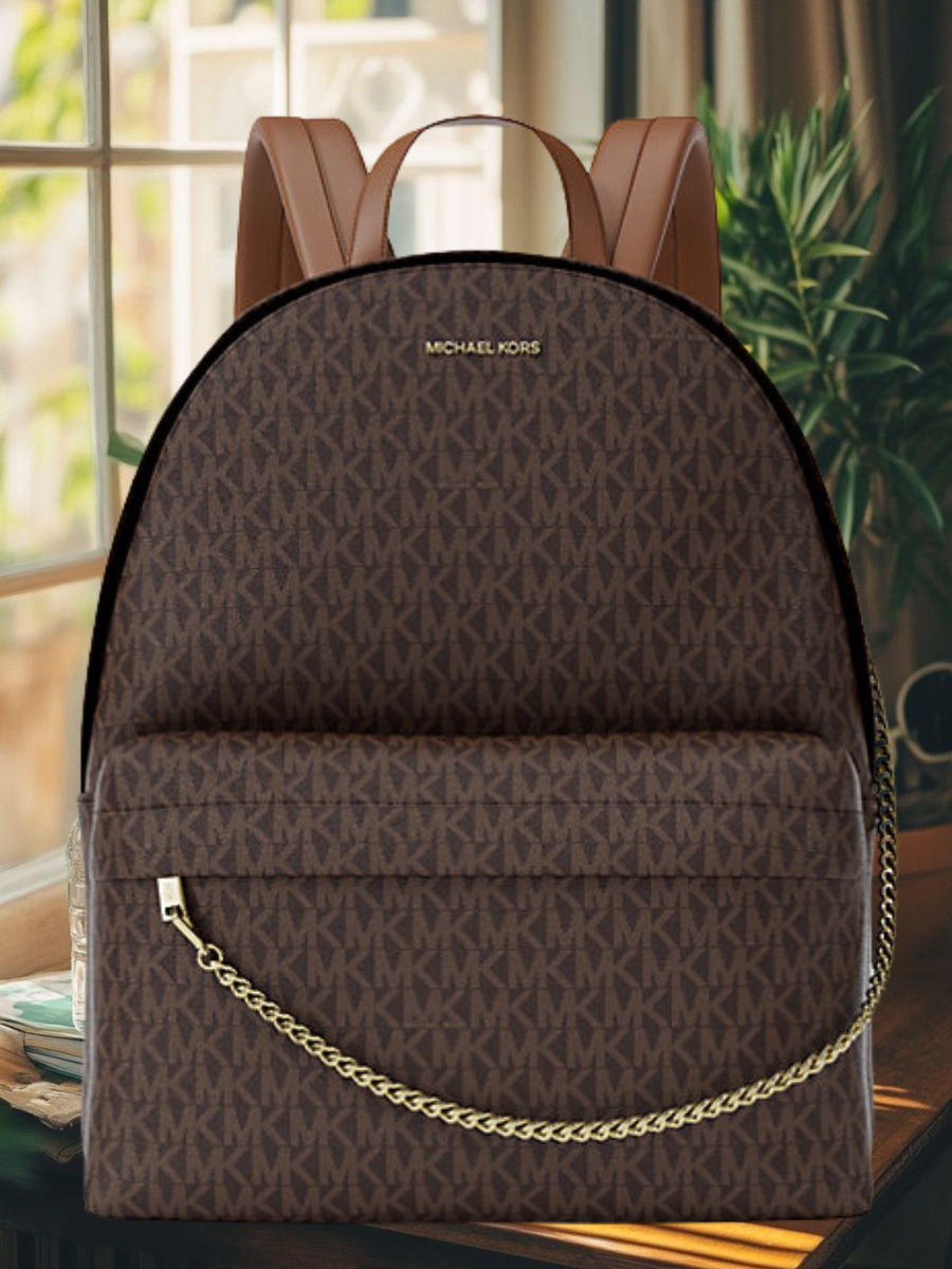 Michael Kors Slater Women Large MK Logo Zip Chain Pocket Backpack