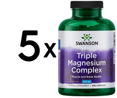 5 x Swanson Triple Magnesium Complex, 400mg - 300 caps (37,48 EUR/kg)
