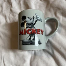 Disney Store Mickey Mouse 3D Embossed Gray Red Coffee Cup Mug Double Sided