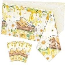 3PCS Winnie Bear Baby Shower Tablecloths, Kids Boys Girls Birthday Party Yellow