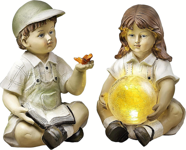 Paula Und Emil Dekofiguren Mit Led, Dekoration, Je Ca 25Cm Hoch, Neu/Ovp-image
