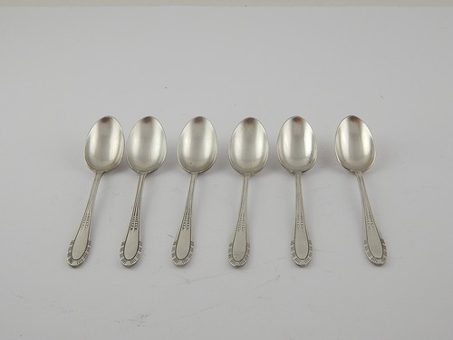 ANTICO SET SEI CUCCHIAINI ANTICHI ART DECO OLD SIX SPOONS BAGNO ARGENTO 18 GR. - Foto 3 di 8