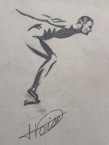 Antique Drawing Portrait Art Deco Hopper With Perch Diver Portrait D' Man Nude - Picture 2 of 7