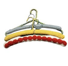 4 Vintage Crocheted Clothes Hangers Grannycore Boho Multicolor Decor