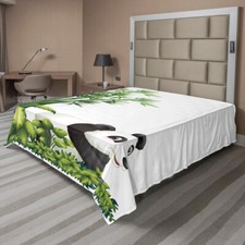 Image of Cartoon flat bed sheet Panda Bear Bamboo