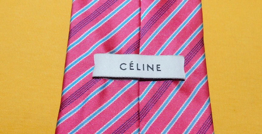 MEN'S CELINE MADE IN ITALY PINK/BLUE/WHITE STRIPED TIE - TIES - DESIGNER TIES. - Image 3 of 4
