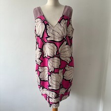 Next Pink Purple Floral Linen Blend Popover Dress Holiday Summer Size 14 VGC