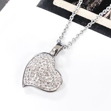 heart necklace love stainless steel pendant with clear crystal charm gift