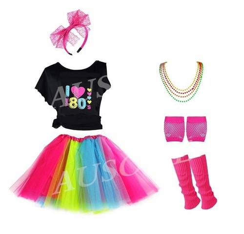 Ladies I Love The 80s T-shirt Skirt Costume 1980s Dance Party 80's Fancy Dress - Foto 3