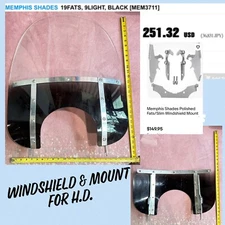 MEMPHIS SHADES MEM3711 HD FATS CLEAR & BLK WINDSHIELD 9" HEADLIGHT W/ MOUNT Hrdw