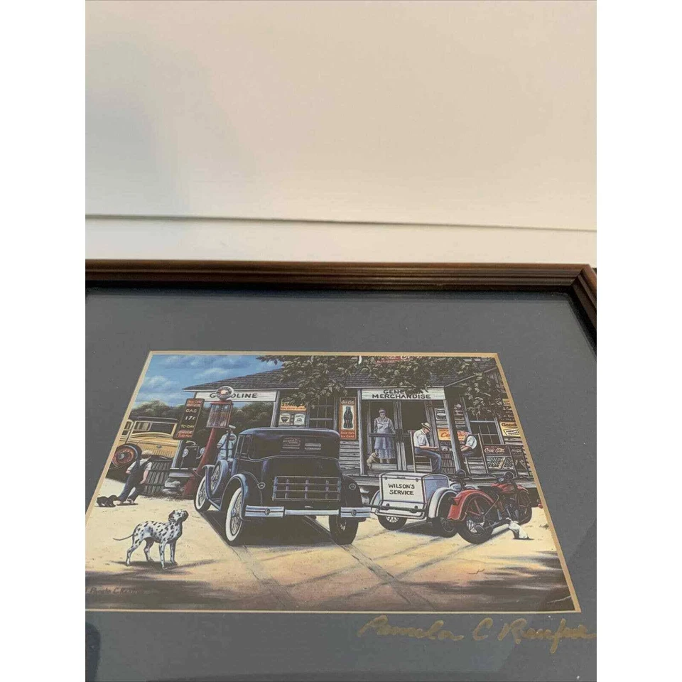 Pamela Renfroe Looking Back Gas General Store Signed Framed Matted 1993 Vtg - Image 2 of 4