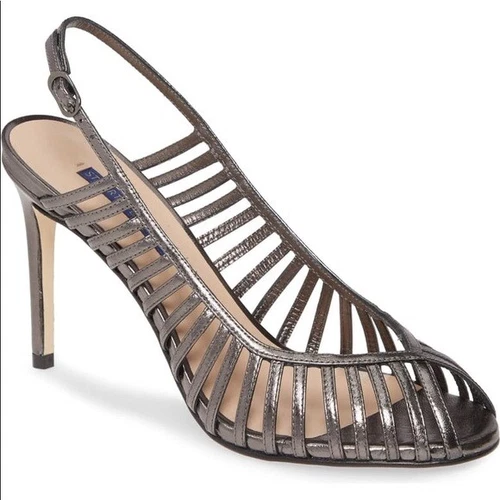 $500 Stuart Weitzman Olive Cage Slingback Sandals NUDE GREY SILVER 8  (SE30)