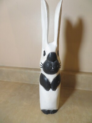 Simplistic Bunny Rabbit Statue Wooden Carved, Painted, Animal Folk Art ...
