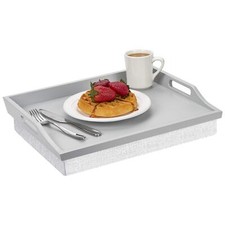 Wood Bed Tray Lap Desk with Detachable Cushion Serving Tray - Calming Gray - ...