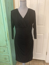 LAUREN RALPH LAUREN, BLACK STRETCHY, LONG SLEEVE, V-NECK, RUCHED SHEATH DRESS 14