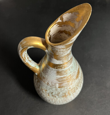 STANGL Trenton NJ POTTERY HAND PAINTED Gold Tweed Wash Pitcher