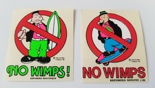 VINTAGE 80's WIMPY NO WIMPS  RETRO SURF SKATEBOARD  STICKER LOT OF TWO NOS RARE