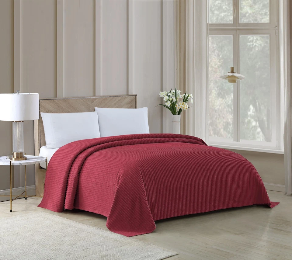 Beatrice Home Fashions Channel Chenille Bedspread, Queen, Burgundy - Image 2 of 4