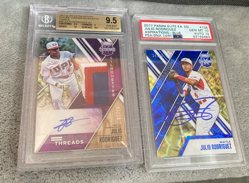 JULIO RODRIGUEZ 2017 Elite Auto SP 2 Rookie Cards; RC 3/10 Patch BGS 9.5; PSA 10