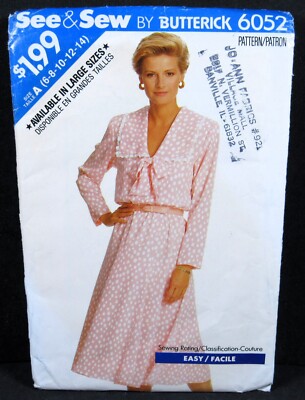 Misses Dress Long Sleeve Below Mid-knee 6 8 10 12 14 Butterick See & Sew 6052