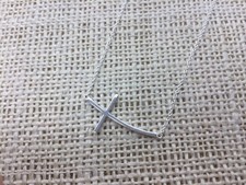 925 Sterling Silver Curve Sideway Cross Neckl...