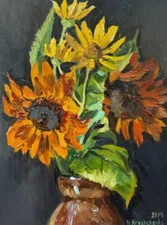 Original Oil Painting Still life with sunflowers, summer floral style 8x6 inch
