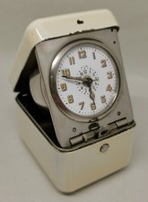 Vtg 1920s Rare Early Enamel Metal Cased Folding Travel Mechanical Alarm Clock 