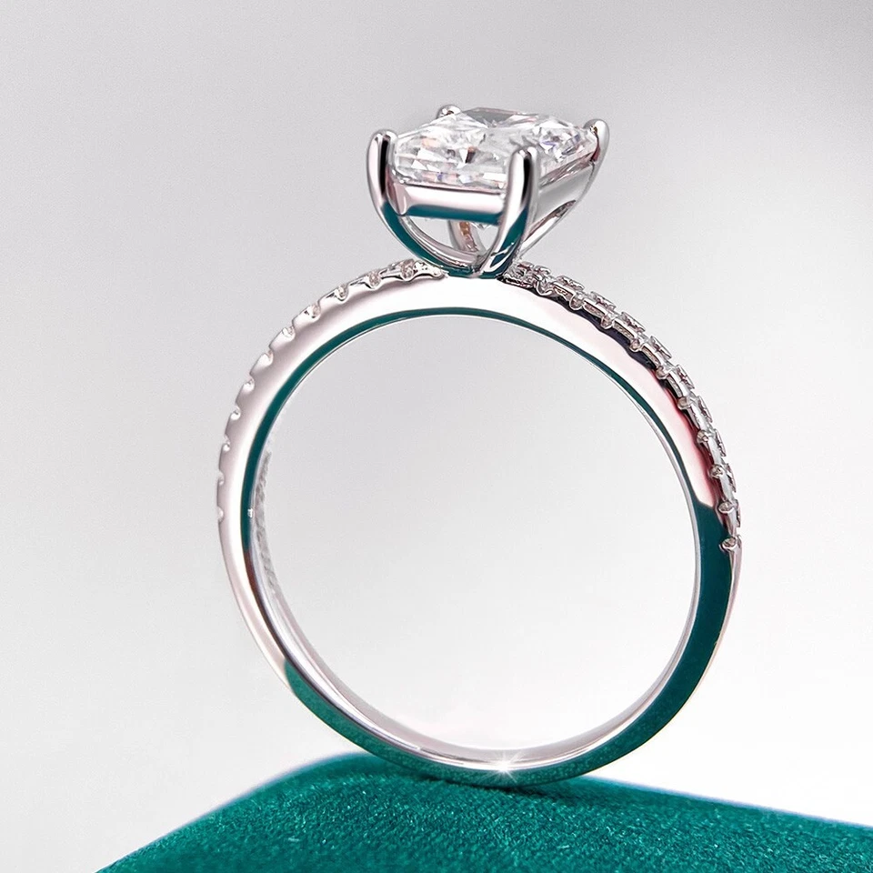 1-4CT Radiant Cut Moissanite Eternity Engagement Ring 925 Sterling Silver W/GRA - Image 4 of 4