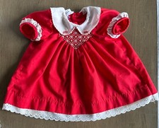 Vintage Polly Flinders Red Smocked Embroidered Dress Size 0 - 3 Months