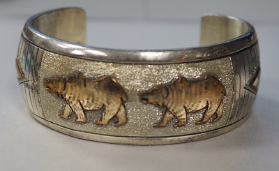 Signed Mark Yassie Navajo Sterling Silver and 12k GF Cuff Bracelet - FREE SHIP!
