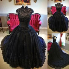 Black Gothic Wedding Dresses with Keyhole Back Custom Bridal Gown Beaded Sequins