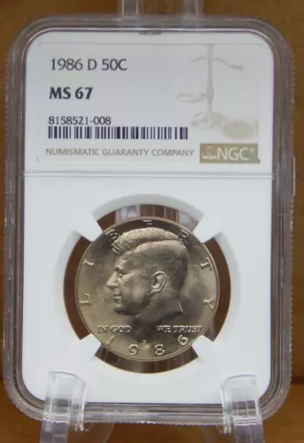 1986 D  50￠ KENNEDY HALF DOLLAR - NGC MS67 (BT372)
