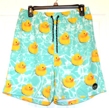 Neff Mens Size L Swim Trunks Shorts Green w/ Rubber Ducks Drawstring Tie