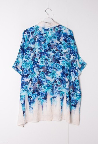 italy Bluse blau türkis beige Blumen ca 48 50 52 54 Laura Paris NEU Sommer - Picture 3 of 4