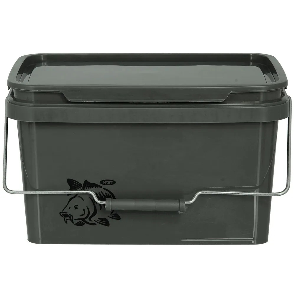3x NGT 5L Carp Fishing Buckets For Bait Boilies Pellets Spod Mix Square Green