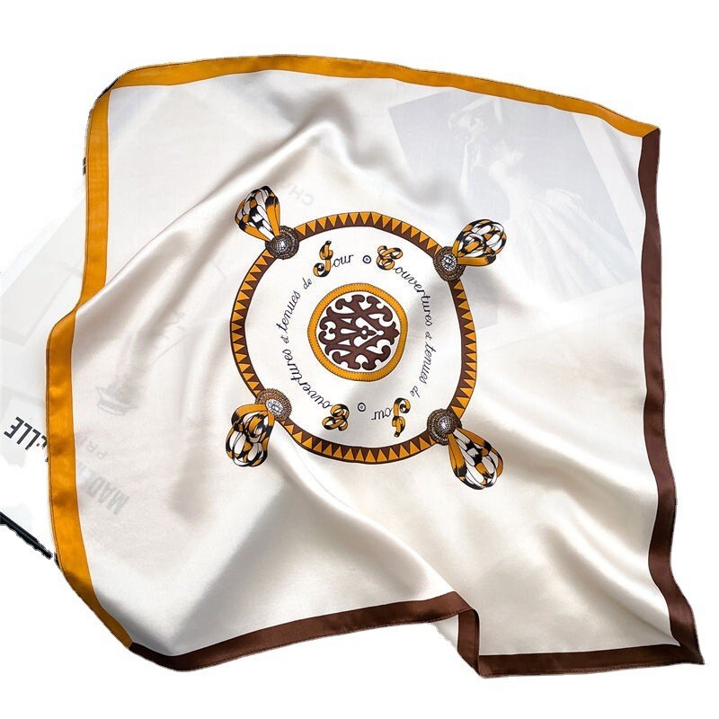 100% Silk Vintage Crown Scarf for Women White Headband Neck Bandana 53cm