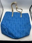 Lancome Women's Tote Bag Blue Leaves Print, Gold Handles, Lined 16 x 16 in