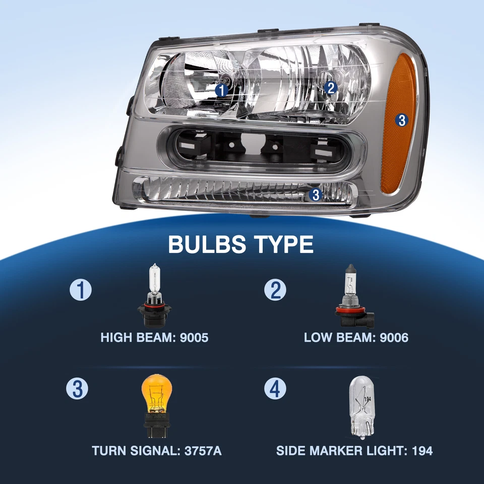 Faros delanteros con bombillas para Chevy Trailblazer 2002-2009 02-09 Foto 3 de 4