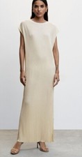 MANGO MNG Pleated long maxi dress ecru ivory size 6