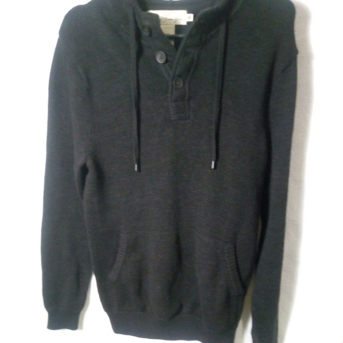 H\u0026M LOGG Knit Sweater Mens X Small Hoodie Pullover Hoodie Pocket black.  Buttons | eBay